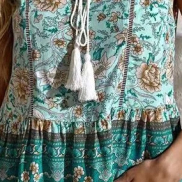 Woman’s Boho Tassel Tie Multi Color Blouse - Picture 5 of 6